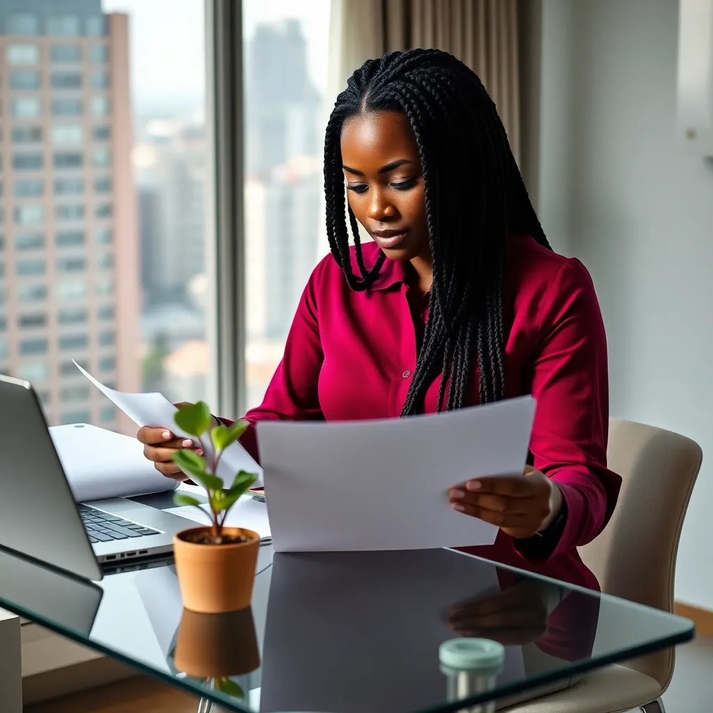 Persoon die budgetplan invult met rekenmachine en documenten