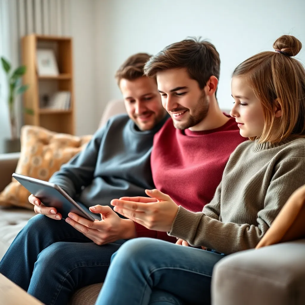 Ouder helpt tiener met budgetteren op tablet