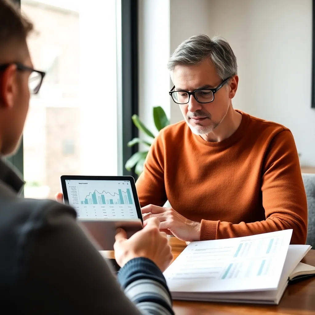 Persoon die op laptop financiën beheert met een koffie erbij