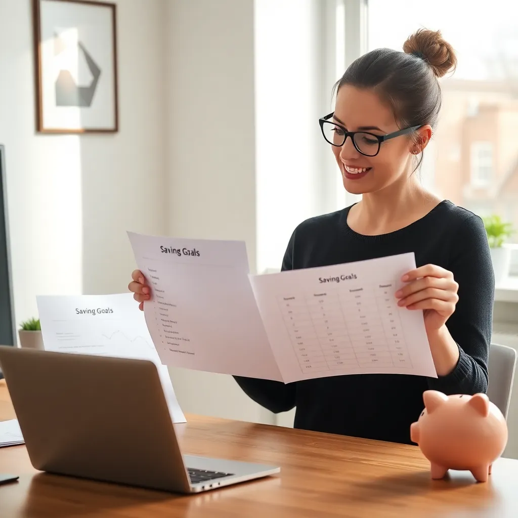 Persoon die spaardoelen visualiseert met grafiek en spaarvarken